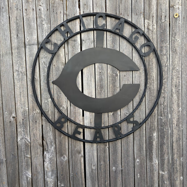 CHICAGO BEARS CUSTOM METAL VINTAGE CRAFT SIGN TEAM RISTIC BLACK HANDMADE