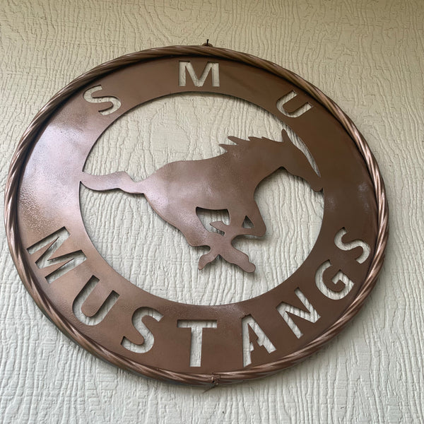 SMU MUSTANGS HAMMERED COPPER METAL CUSTOM VINTAGE CRAFT WALL ART TEAM SIGN HANDMADE