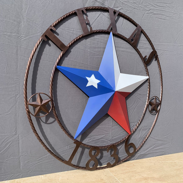 1836 TEXAS FLAG STAR RED WHITE BLUE TWISTED BRONZE RING WESTERN HOME DECOR HANDMADE NEW
