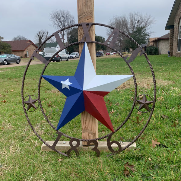 1836 TEXAS FLAG STAR RED WHITE BLUE TWISTED BRONZE RING WESTERN HOME DECOR HANDMADE NEW
