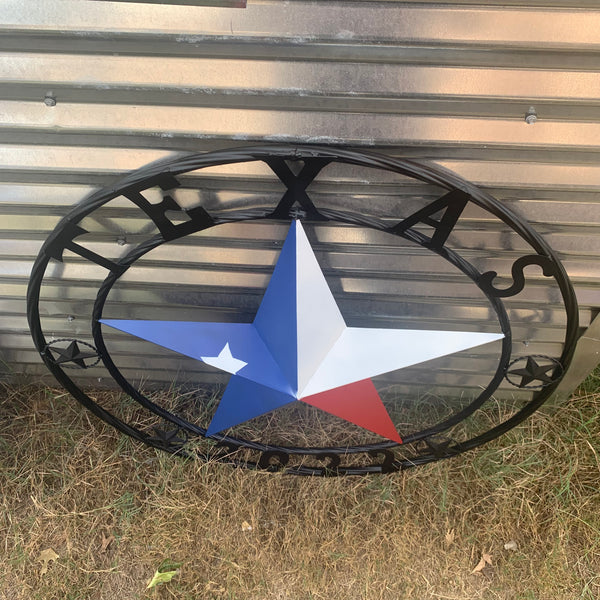 TEXAS 2022 STYLE CUSTOM NAME BARN STAR METAL LONESTAR 3d TWISTED BLACK ROPE RING WESTERN HOME DECOR   HANDMADE 24",32",36"