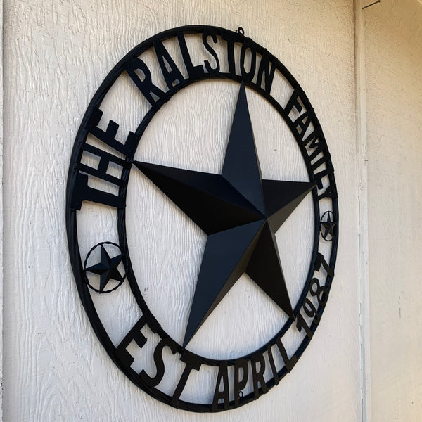 RALSTON FAMILY STYLE CUSTOM NAME STAR BARN METAL STAR 3d TWISTED ROPE RING WESTERN HOME DECOR RUSTIC BLACK HANDMADE 24",32",36",50"