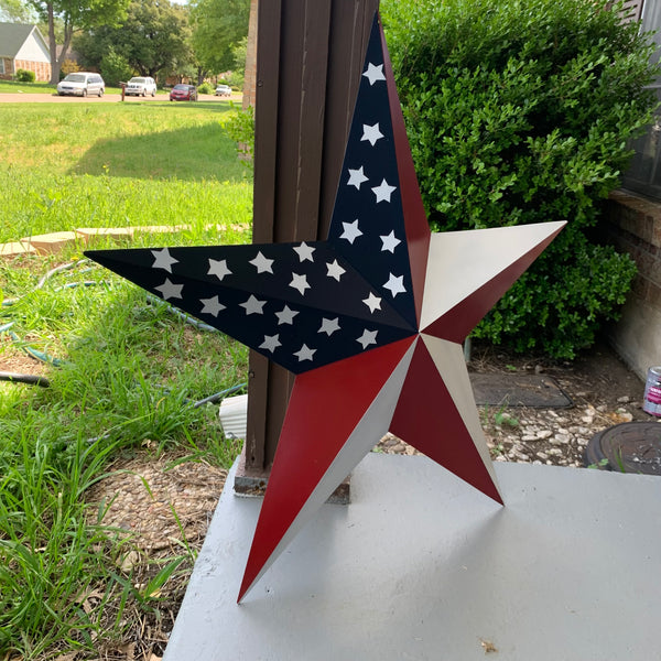 USA FLAG STAR STYLE# 5 RED WHITE & BLUE AMERICANA METAL BARN STAR WALL ART HANDMADE TO ORDER NEW