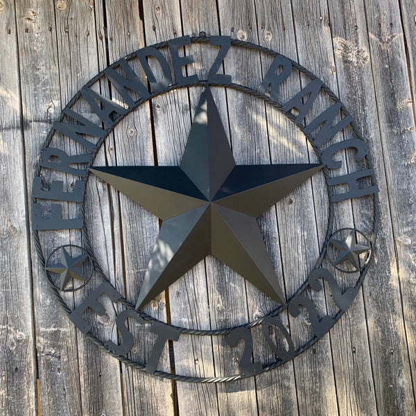 FERNANDEZ RANCH STYLE YOUR CUSTOM NAME STAR BARN STAR METAL LONE STAR WESTERN HOME DECOR RUSTIC BLACK HANDMADE 24",32",36",50"