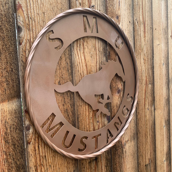 SMU MUSTANGS HAMMERED COPPER METAL CUSTOM VINTAGE CRAFT WALL ART TEAM SIGN HANDMADE