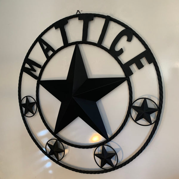 MATTICE STYLE BLACK STAR YOUR CUSTOM NAME BARN METAL STAR 3d TWISTED ROPE RING WESTERN HOME DECOR HANDMADE 24",32",36",50"