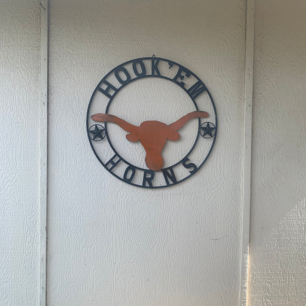 HOOKEM HORNS WITH LONE STAR TEXAS LONGHORNS HOOK EM METAL CUSTOM VINTAGE CRAFT WALL ART TEAM SIGN HANDMADE