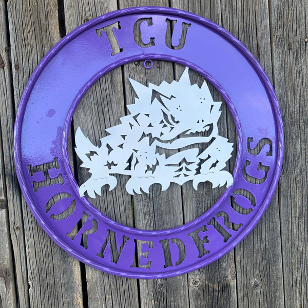 18",24",32" TCU HORNED FROGS CUSTOM METAL VINTAGE CRAFT TEAM SIGN WESTERN HOME DECOR HANDMADE