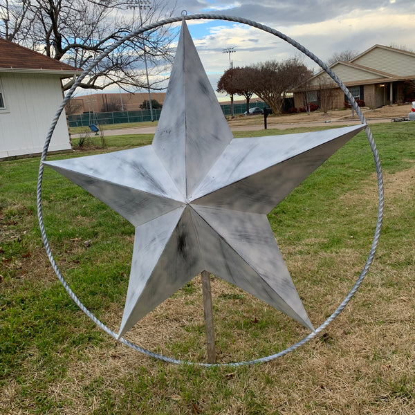 5 FOOT WHITE DISTRESSED STAR TWO TONE TEXTURE BARN STAR METAL LONESTAR TWISTED ROPE RING WESTERN HOME DECOR HANDMADE NEW