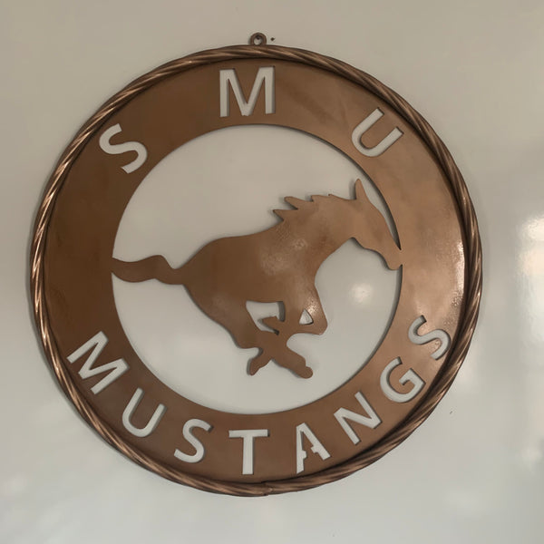 SMU MUSTANGS HAMMERED COPPER METAL CUSTOM VINTAGE CRAFT WALL ART TEAM SIGN HANDMADE