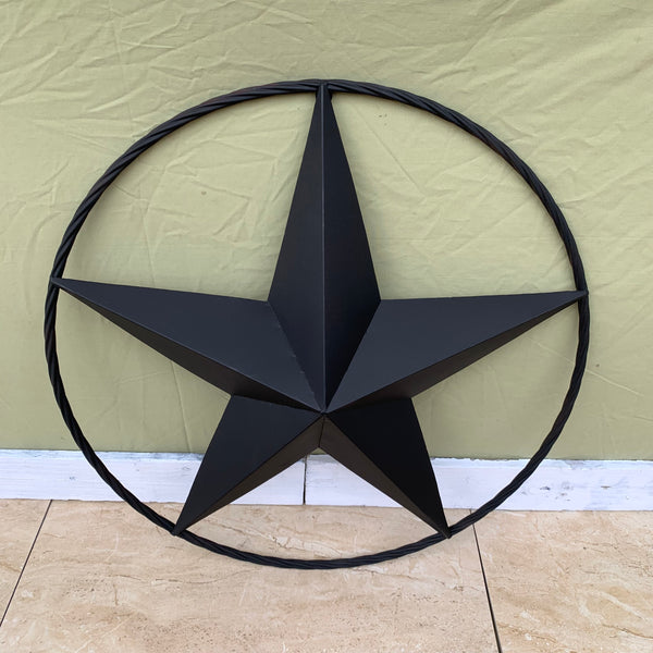 RUSTIC BLACK BARN STAR METAL LONE STAR 3d TWISTED ROPE RING WESTERN HOME DECOR HANDMADE NEW 12",16",24",32",36"-#EH10608