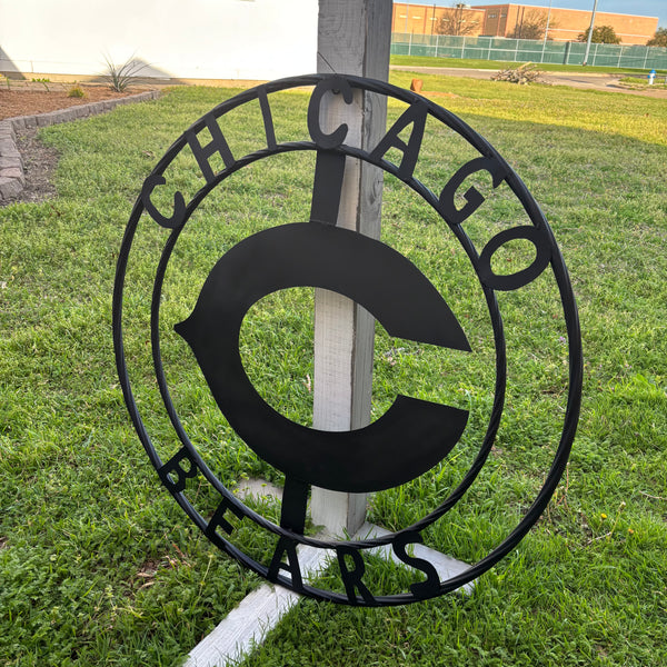 CHICAGO BEARS CUSTOM METAL VINTAGE CRAFT SIGN TEAM RISTIC BLACK HANDMADE