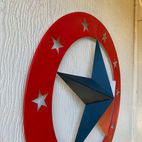 24" WIDE BAND RING BARN STAR METAL LONE STAR 3d WALL ART WESTERN HOME DECOR HANDMADE NEW #EH12758