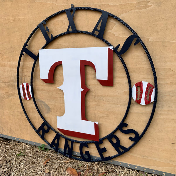 TEXAS RANGERS CUSTOM METAL VINTAGE CRAFT TEAM SIGN WHITE & RED & NAVY BLUE RING HANDMADE