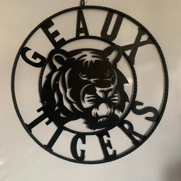 GEAUX TIGERS BLACK CUSTOM METAL VINTAGE CRAFT SIGN TEAM HANDMADE