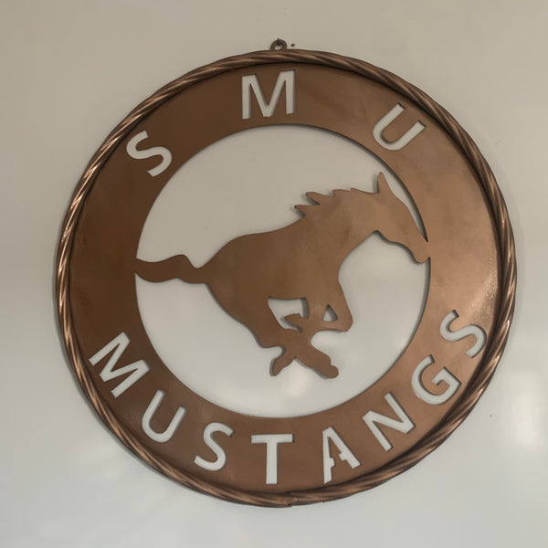 SMU MUSTANGS HAMMERED COPPER METAL CUSTOM VINTAGE CRAFT WALL ART TEAM SIGN HANDMADE