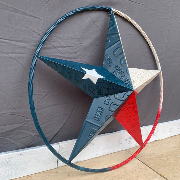 TEXAS LICENSE PLATE STAR RED WHITE & BLUE BARN METAL LONE STAR WESTERN HOME DECOR HANDMADE NEW 12",16",24",32",36"