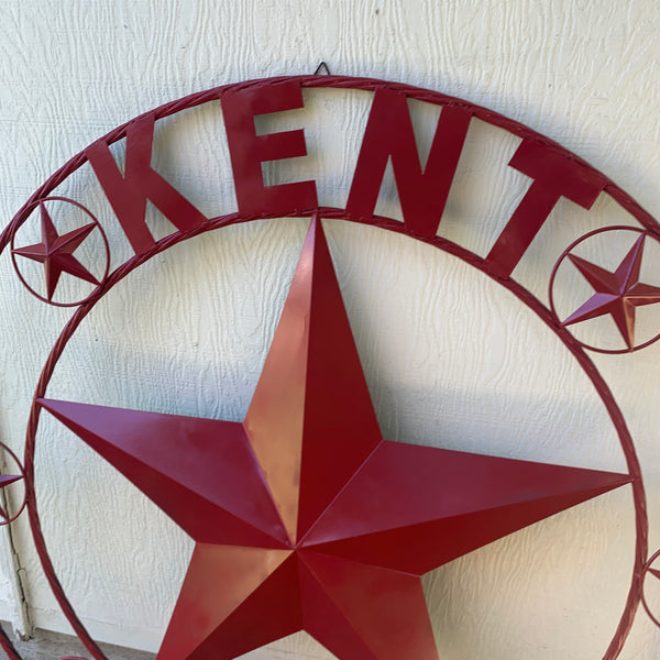 KENT STYLE YOUR CUSTOM STAR METAL NAME RUSTIC BURGUNDY RED CUSTOM 3d STAR METAL NAME BARN STAR TWISTED ROPE RING DESIGN METAL WALL ART HOME DECOR ANY SIZE