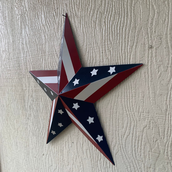 #EH11753 USA BARN STAR AMERICAN FLAG STAR RED WHITE & BLUE METAL STAR HANDMADE NEW 12",24",30"