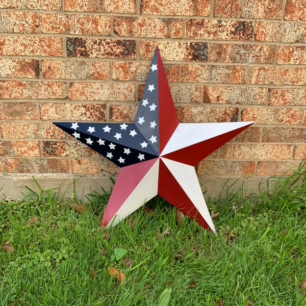 USA FLAG STAR STYLE# 5 RED WHITE & BLUE AMERICANA METAL BARN STAR WALL ART HANDMADE TO ORDER NEW