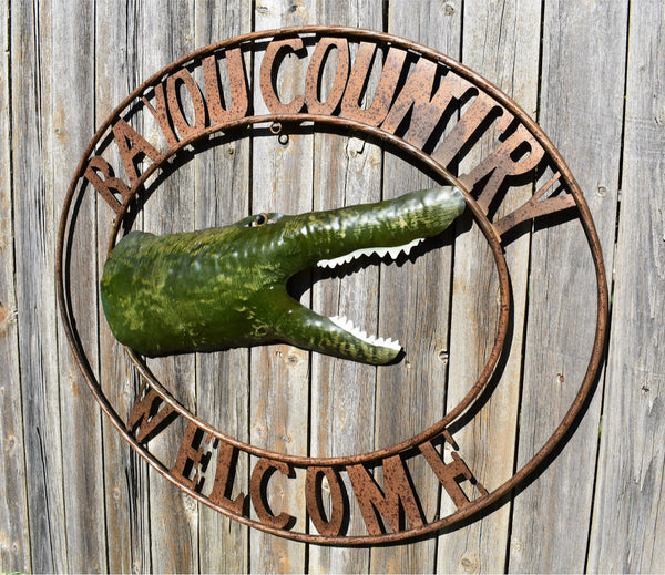 BAYOU COUNTRY SIGN CUSTOM METAL VINTAGE CRAFT SIGN WESTERN HOME DECOR HANDMADE 31" X 26"