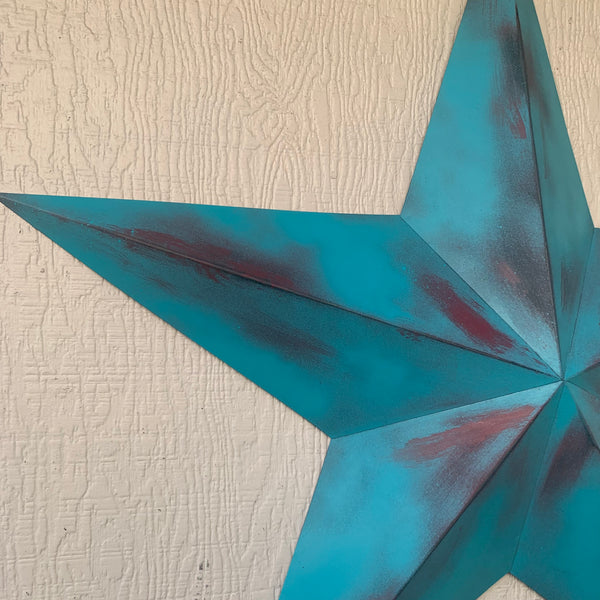 #EH10540 TURQUOISE DISTRESSED TWO TONE BARN STAR METAL ART WESTERN HOME DECOR HANDMADE NEW