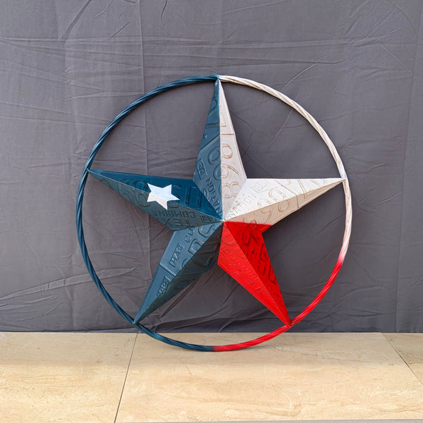 TEXAS LICENSE PLATE STAR RED WHITE & BLUE BARN METAL LONE STAR WESTERN HOME DECOR HANDMADE NEW 12",16",24",32",36"