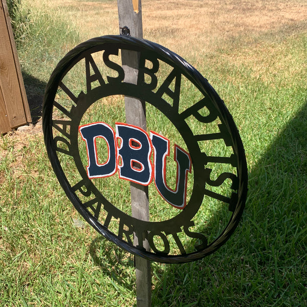 DBU DALLAS BAPTIST PATRIOTS CUSTOM METAL VINTAGE CRAFT TEAM SIGN WESTERN HOME DECOR HANDMADE