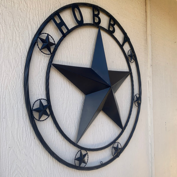 HOBBY STYLE CUSTOM NAME STAR BARN METAL STAR 3d TWISTED ROPE RING WESTERN HOME DECOR RUSTIC NAVY BLUE HANDMADE 24",32",36",50"