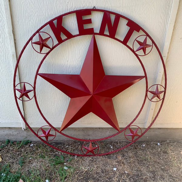 KENT STYLE YOUR CUSTOM STAR METAL NAME RUSTIC BURGUNDY RED CUSTOM 3d STAR METAL NAME BARN STAR TWISTED ROPE RING DESIGN METAL WALL ART HOME DECOR ANY SIZE