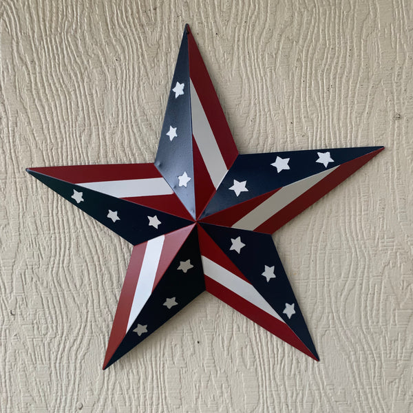 #EH11753 USA BARN STAR AMERICAN FLAG STAR RED WHITE & BLUE METAL STAR HANDMADE NEW 12",24",30"