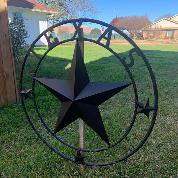 TEXAS LONESTAR WITH 3 SMALL STARS BARN STAR METAL RUSTIC BLACK TWISTED ROPE RING WESTERN HOME DECOR HANDMADE NEW