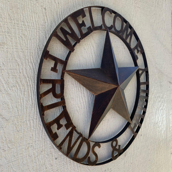 WELCOME FRIENDS FAMILY BARN METAL STAR WALL ART WESTERN HOME DECOR HANDMADE NEW