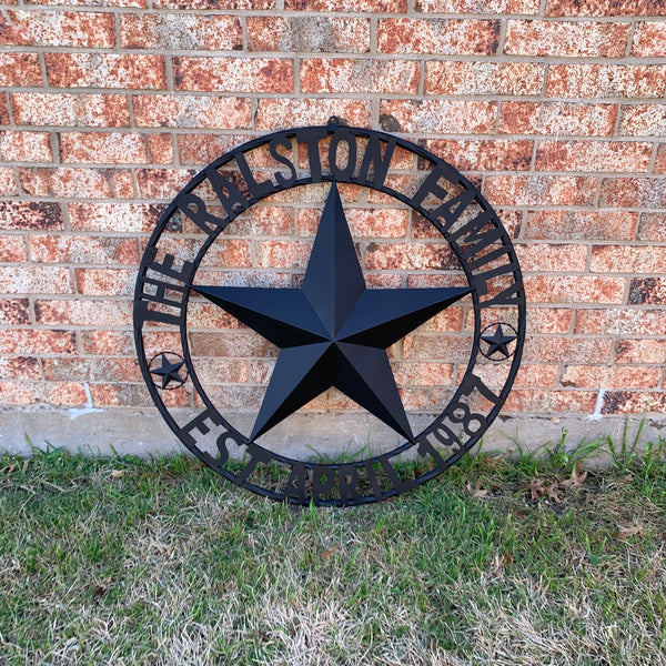 RALSTON FAMILY STYLE CUSTOM NAME STAR BARN METAL STAR 3d TWISTED ROPE RING WESTERN HOME DECOR RUSTIC BLACK HANDMADE 24",32",36",50"