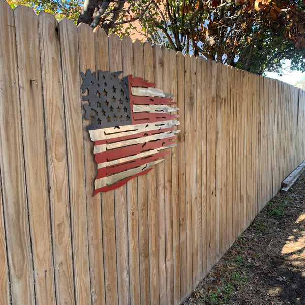 USA TATTERED AMERICAN FLAG METAL WALL ART WESTERN HOME DECOR HANDMADE NEW