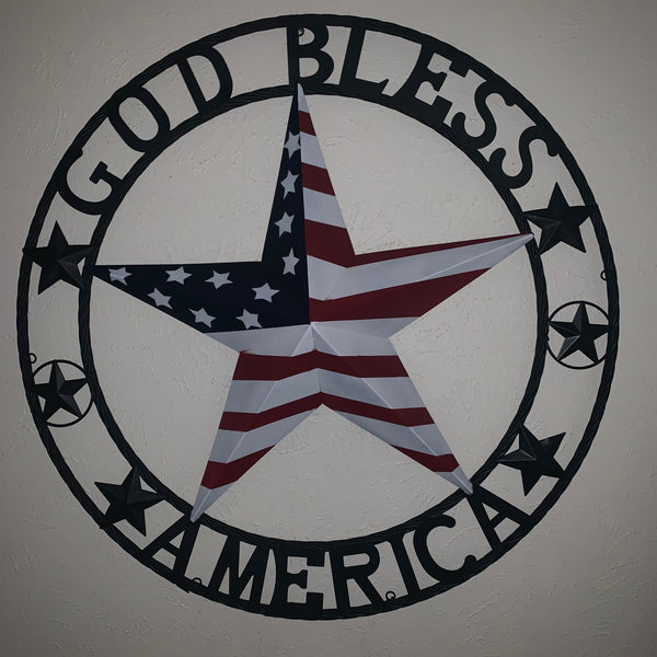 GOD BLESS AMERICA USA FLAG 3d STAR METAL BARN STAR LONE STAR TWISTED ROPE RING WALL ART WESTERN HOME DECOR RED WHITE & BLUE HANDMADE NEW #EH10490