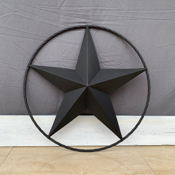 RUSTIC BLACK BARN STAR METAL LONE STAR 3d TWISTED ROPE RING WESTERN HOME DECOR HANDMADE NEW 12",16",24",32",36"-#EH10608