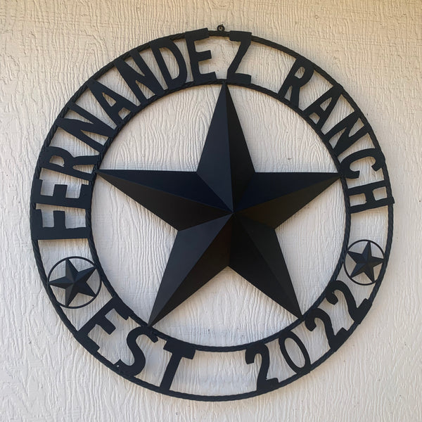 FERNANDEZ RANCH STYLE YOUR CUSTOM NAME STAR BARN STAR METAL LONE STAR WESTERN HOME DECOR RUSTIC BLACK HANDMADE 24",32",36",50"