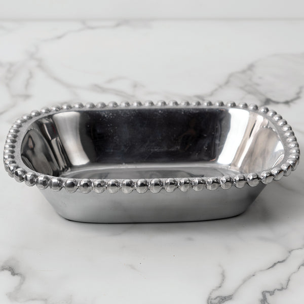 #IH_3562 11.5" RECTANGLE BEADED BOWL METAL WESTERN HOME DECOR HANDMADE NEW