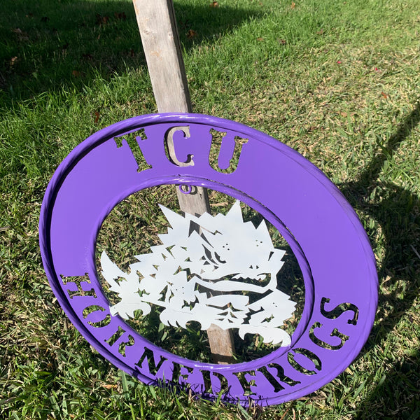 18",24",32" TCU HORNED FROGS CUSTOM METAL VINTAGE CRAFT TEAM SIGN WESTERN HOME DECOR HANDMADE