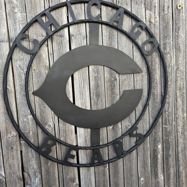 CHICAGO BEARS CUSTOM METAL VINTAGE CRAFT SIGN TEAM RISTIC BLACK HANDMADE