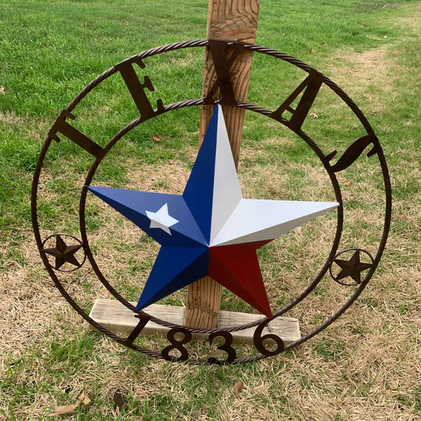 1836 TEXAS FLAG STAR RED WHITE BLUE TWISTED BRONZE RING WESTERN HOME DECOR HANDMADE NEW