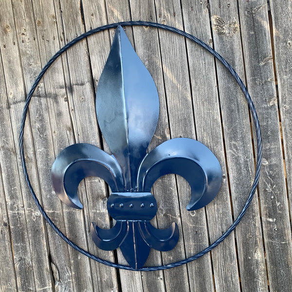 #EH10764 NAVY BLUE 24",36" FLEUR DE LIS METAL WALL ART SIGN WESTERN HOME DECOR HANDMADE NEW