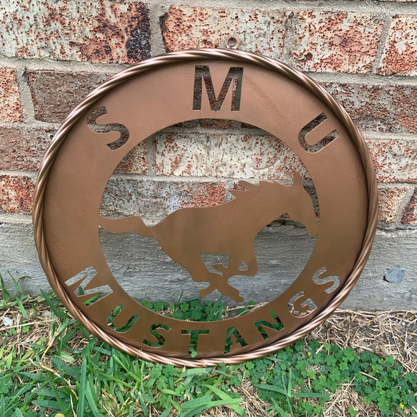 SMU MUSTANGS HAMMERED COPPER METAL CUSTOM VINTAGE CRAFT WALL ART TEAM SIGN HANDMADE