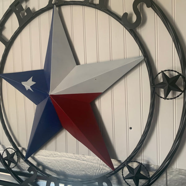 TEXAS 2022 STYLE CUSTOM NAME BARN STAR METAL LONESTAR 3d TWISTED BLACK ROPE RING WESTERN HOME DECOR   HANDMADE 24",32",36"