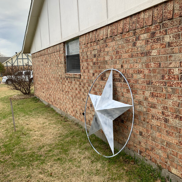 5 FOOT WHITE DISTRESSED STAR TWO TONE TEXTURE BARN STAR METAL LONESTAR TWISTED ROPE RING WESTERN HOME DECOR HANDMADE NEW