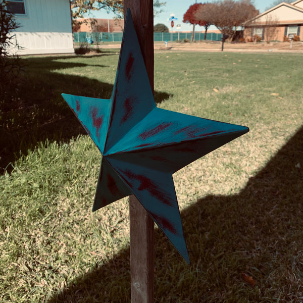 TURQUOISE DISTRESSED TWO TONE BARN STAR METAL ART WESTERN HOME DECOR HANDMADE NEW