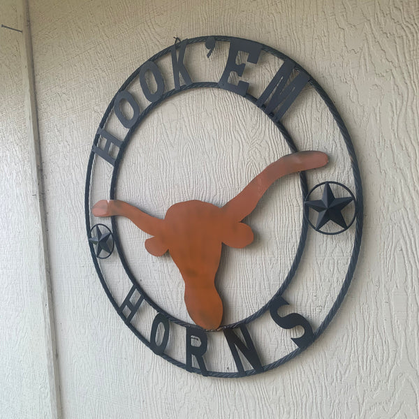 HOOKEM HORNS WITH LONE STAR TEXAS LONGHORNS HOOK EM METAL CUSTOM VINTAGE CRAFT WALL ART TEAM SIGN HANDMADE