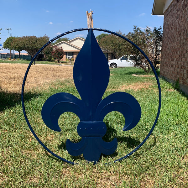 #EH10764 NAVY BLUE 24",36" FLEUR DE LIS METAL WALL ART SIGN WESTERN HOME DECOR HANDMADE NEW