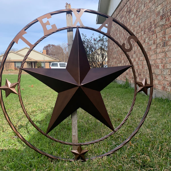 TEXAS LONESTAR WITH 3 SMALL STARS BARN STAR METAL RUSTIC BRONZE COPPER TWISTED ROPE RING WESTERN HOME DECOR HANDMADE NEW